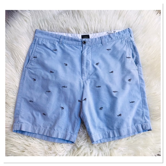 J. Crew Other - J. Crew Stanton Shorts Light Blue Cotton With Embroidered Sharks Size 35